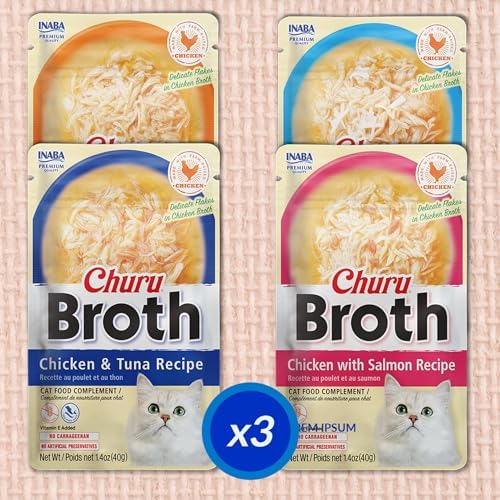 INABA Churu Broth for Cats Senior 10+, Side Dish Pouch, 1.4 Ounces per Pouch, 12 Pouches Total, Chicken &amp; Tuna Recipe