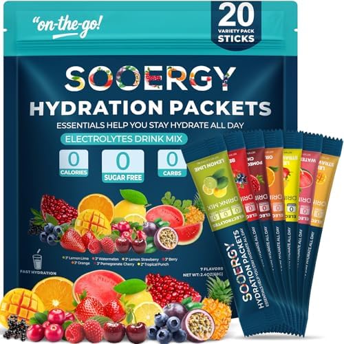 Electrolytes Powder Packets Sugar Free Hydration Packets, 7 Flavors Liquid Daily IV Electrolyte Drink Mixes for Rehydration with Electrolytes, Vitamins, 0 Calorie, 20 Sticks