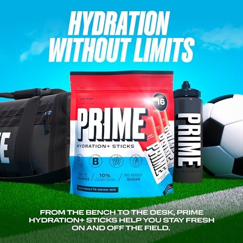 PRIME HYDRATION+ Sticks Strawberry Banana | Hydration Powder Single Serve Sticks | Electrolyte Powder On The Go | Low Sugar | Caffeine-Free | Vegan | 16 Sticks