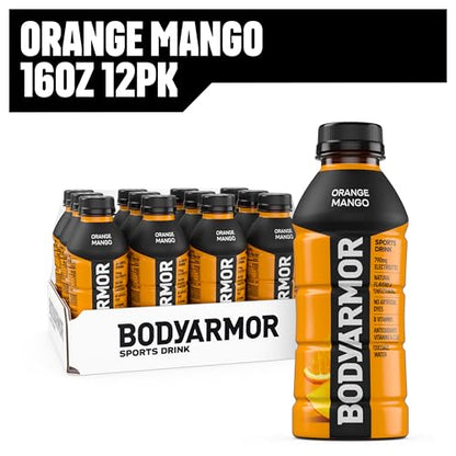 BODYARMOR Sports Drink Sports Beverage, Orange Mango, Coconut Water Hydration, Natural Flavors With Vitamins, Potassium-Packed Electrolytes, Perfect For Athletes, 16 Fl Oz (Pack of 12)