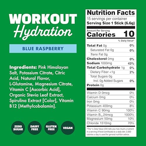 Waterboy Workout Hydration | 2,960mg Sugar Free Electrolyte Powder Packets | L-Glutamine + Vitamins | No Sugar, All Natural, Gluten Free | 15 Drink Stick Mixes (Lemon Lime)