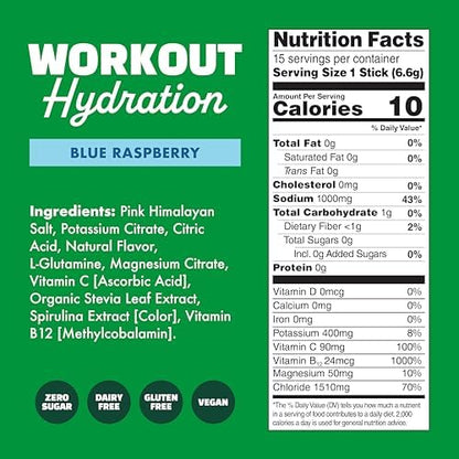 Waterboy Workout Hydration | 2,960mg Sugar Free Electrolyte Powder Packets | L-Glutamine + Vitamins | No Sugar, All Natural, Gluten Free | 15 Drink Stick Mixes (Lemon Lime)