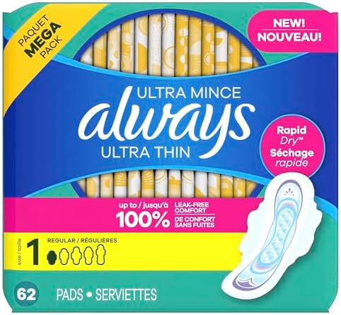 Always Ultra Thin Pads with Wings, Size 1, Regular, 46 Count