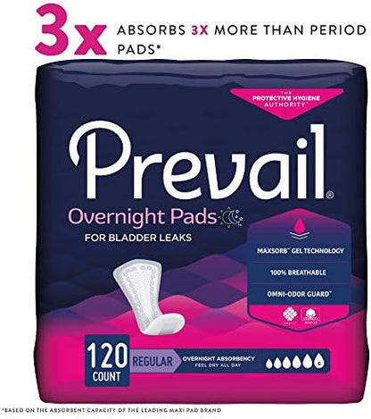 Prevail Plus | Long Length Incontinence Bladder Control Pads | Ultimate Absorbency | 90 Count (2 packs or 45)