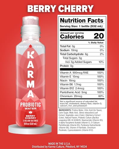 Karma Probiotic Water - 12 Pack, Watermelon Wild Berry Drink - Immune &amp; Gut Health Support