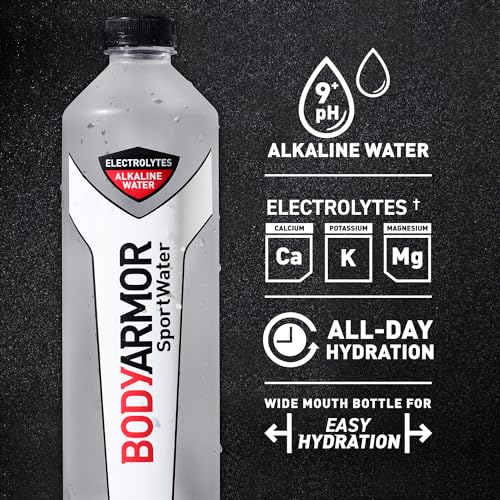 BODYARMOR SportWater Alkaline Water, Superior Hydration, High Alkaline Water pH 9+, Electrolytes, Perfect for your Active Lifestyle, 1 Liter (Pack of 12)