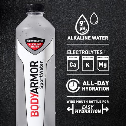 BODYARMOR SportWater Alkaline Water, Superior Hydration, High Alkaline Water pH 9+, Electrolytes, Perfect for your Active Lifestyle, 1 Liter (Pack of 12)