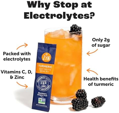 ZYN Electrolyte Drink Mix Hydration Packets, Electrolytes Powder, Hydration Packets w/Turmeric Curcumin, Vitamin C and D, Zinc, Hydrate Electrolyte Powder Packets for Wellness, Variety Pack of 24