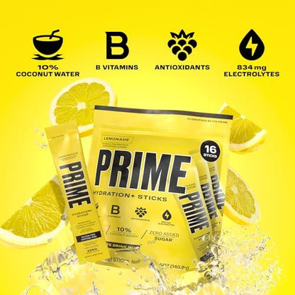 PRIME HYDRATION+ Sticks Strawberry Banana | Hydration Powder Single Serve Sticks | Electrolyte Powder On The Go | Low Sugar | Caffeine-Free | Vegan | 16 Sticks